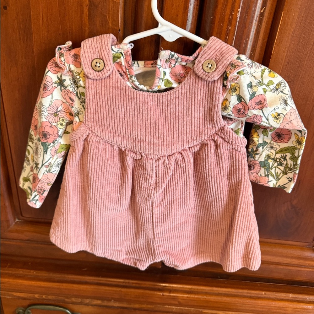 Pink Corduroy Baby Romper with Floral Sleeves
